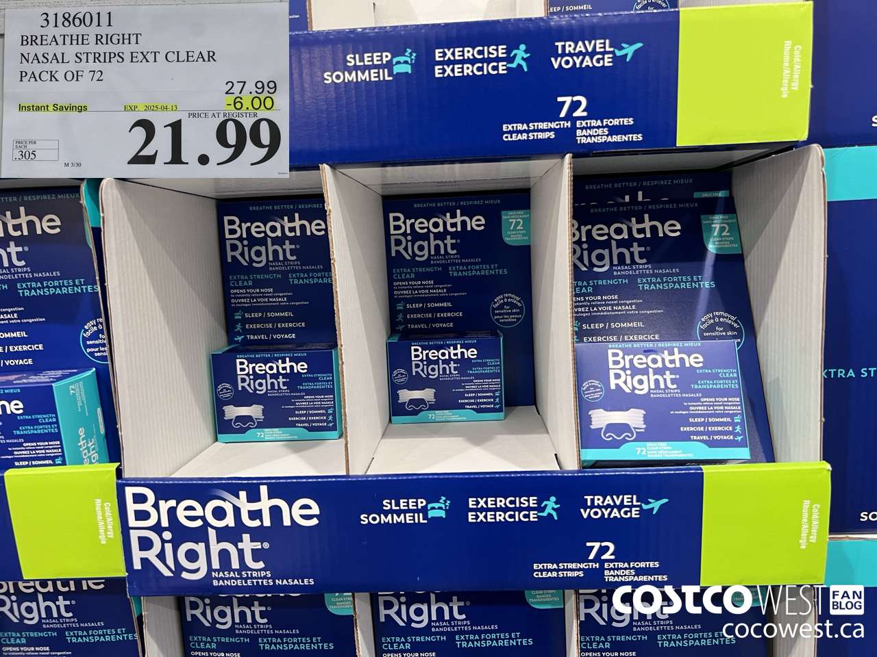 3186011 BREATHE RIGHT NASAL STRIPS EXT CLEAR PACK OF 72 ($6.00 INSTANT SAVINGS EXPIRES ON 2025-04-13) $21.99