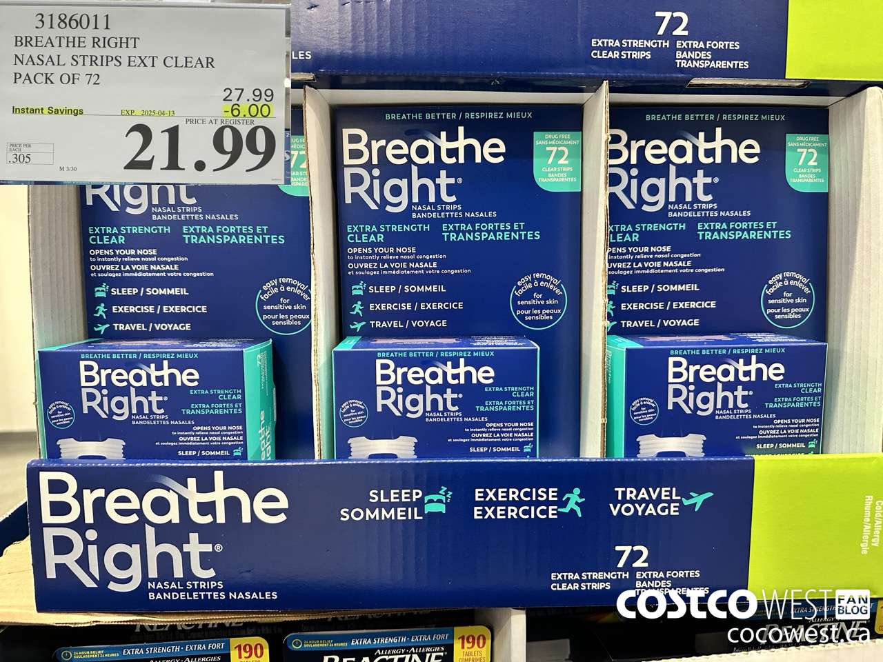 3186011 BREATHE RIGHT NASAL STRIPS EXT CLEAR PACK OF 72 ($6.00 INSTANT SAVINGS EXPIRES ON 2025-04-13) $21.99