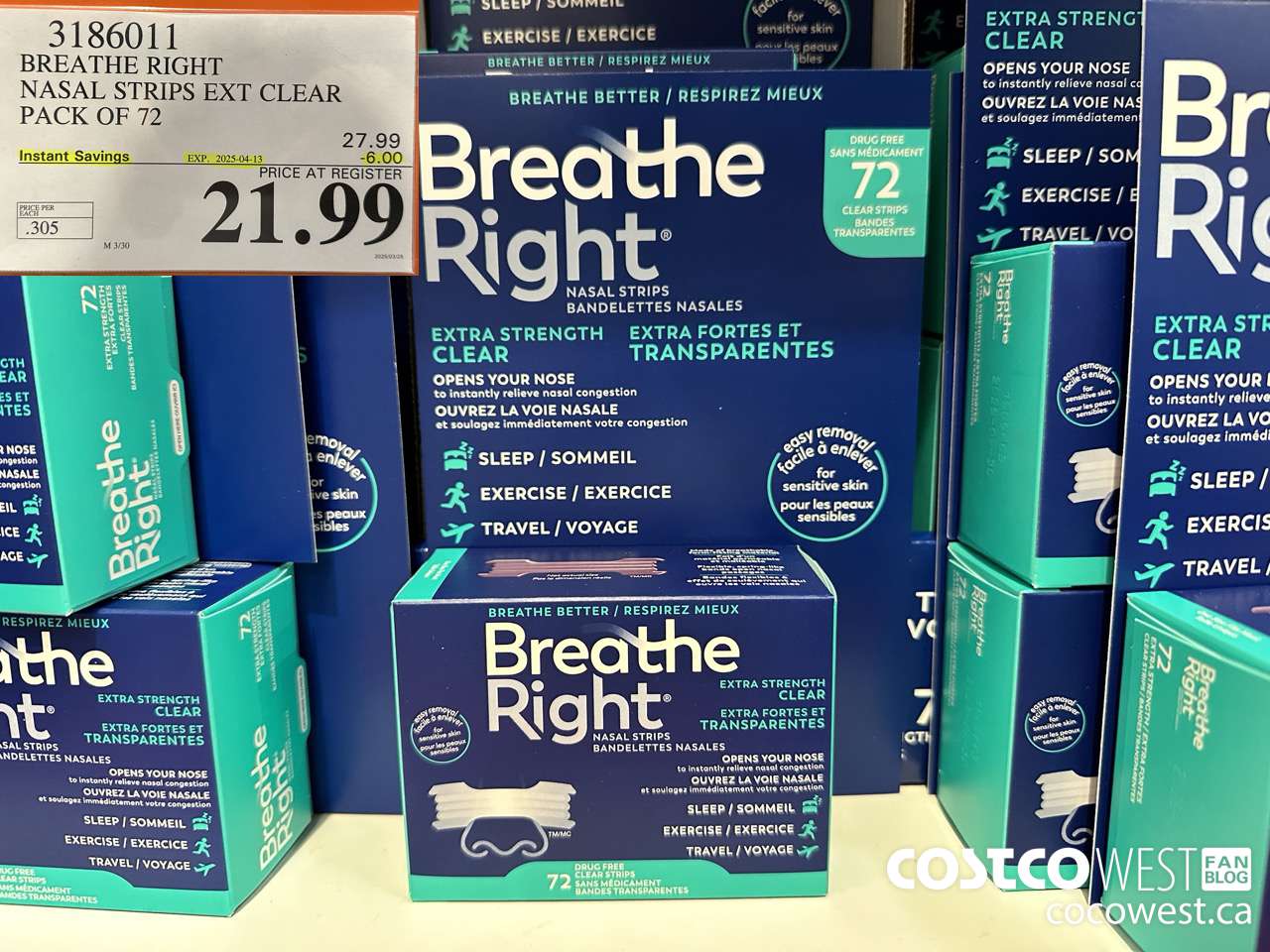 3186011 BREATHE RIGHT NASAL STRIPS EXT CLEAR PACK OF 72 ($6.00 INSTANT SAVINGS EXPIRES ON 2025-04-13) $21.99