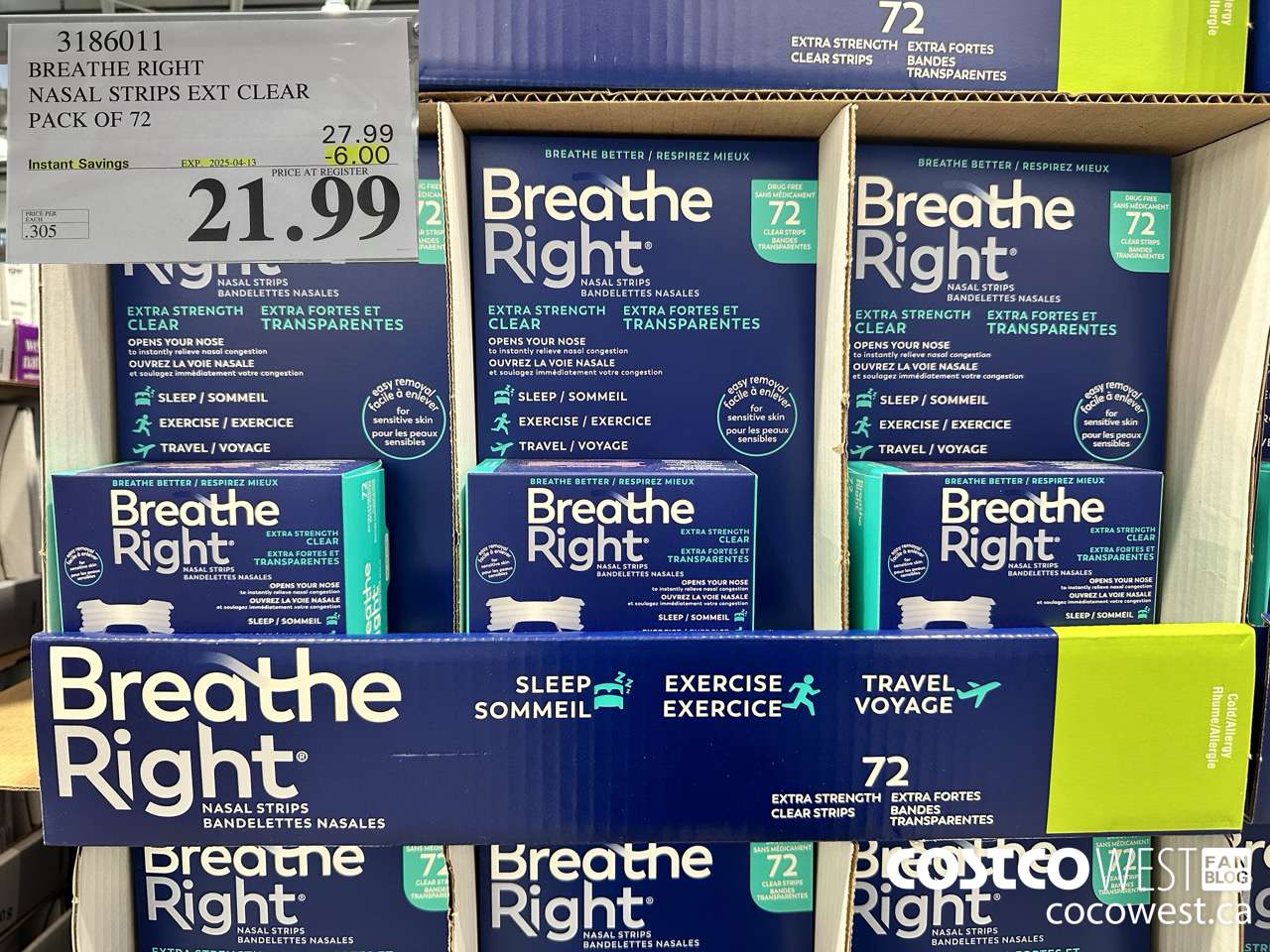 3186011 BREATHE RIGHT NASAL STRIPS EXT CLEAR PACK OF 72 ($6.00 INSTANT SAVINGS EXPIRES ON 2025-04-13) $21.99