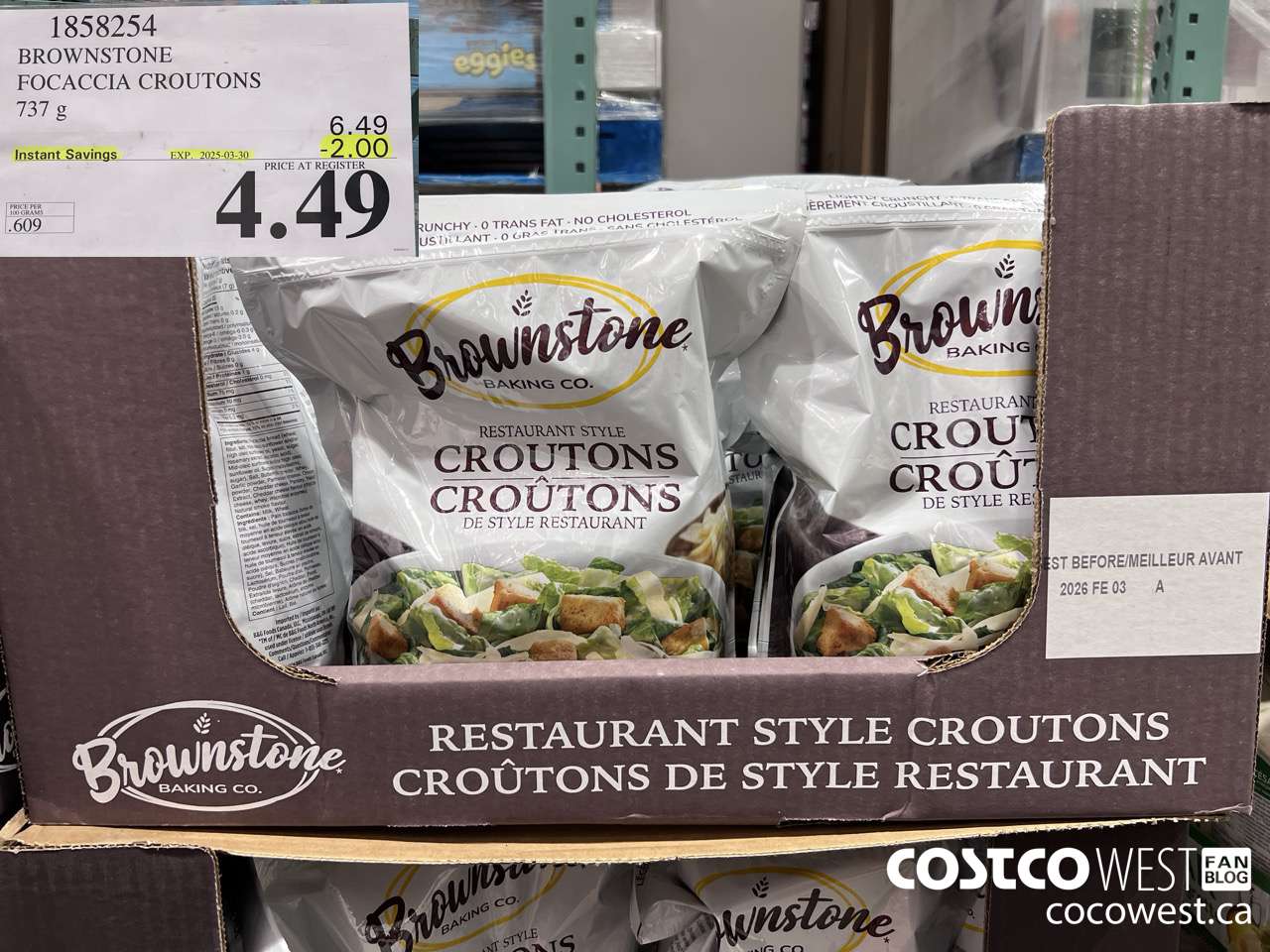 1858254 BROWNSTONE FOCACCIA CROUTONS 737G ($2.00 INSTANT SAVINGS EXPIRES ON 2025-03-30) $4.49