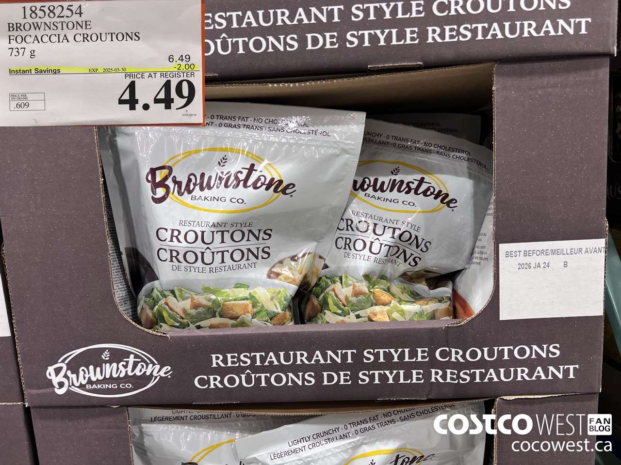 1858254 BROWNSTONE FOCACCIA CROUTONS 737G ($2.00 INSTANT SAVINGS EXPIRES ON 2025-03-30) $4.49