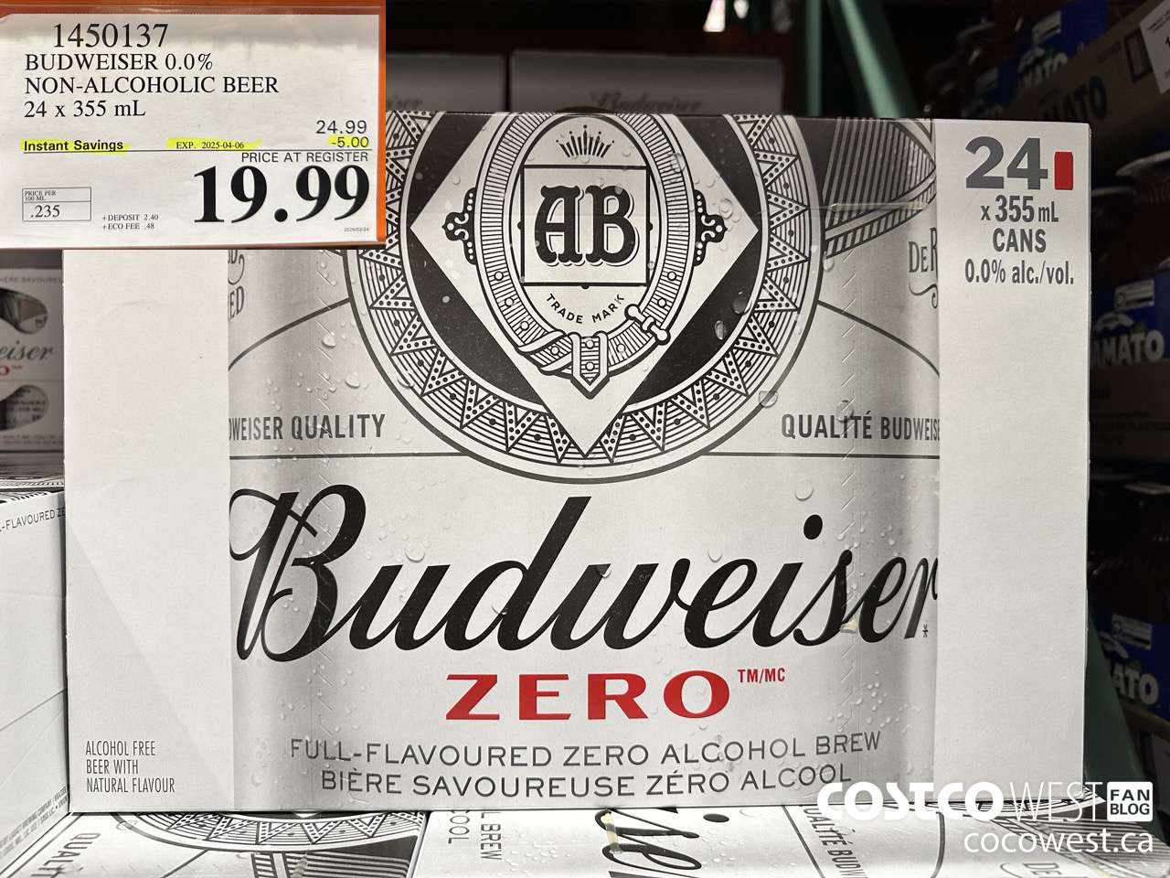 1450137 BUDWEISER 0.0% 24 x 355 mL ($5.00 INSTANT SAVINGS EXPIRES ON 2025-04-06) $19.99