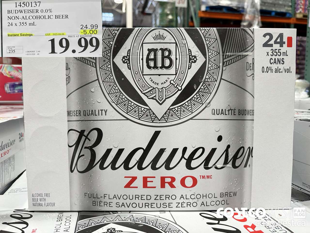 1450137 BUDWEISER 0.0% 24 x 355 mL ($5.00 INSTANT SAVINGS EXPIRES ON 2025-04-06) $19.99