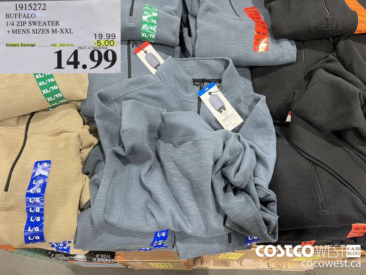 1915272 BUFFALO 1/4 ZIP SWEATER MENS SIZES M-XXL ($5.00 INSTANT SAVINGS EXPIRES ON 2025-03-23) $14.99