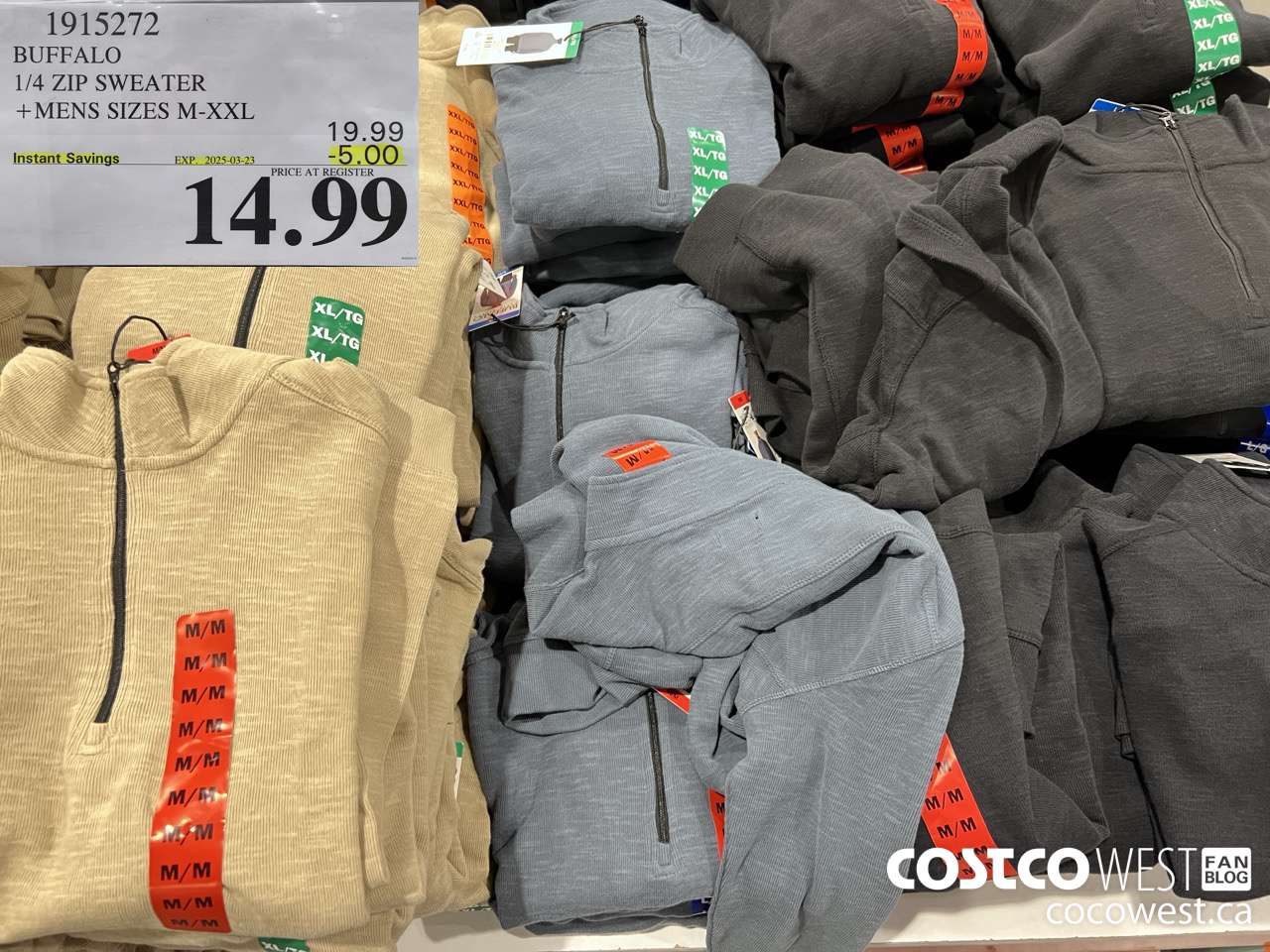 1915272 BUFFALO 1/4 ZIP SWEATER MENS SIZES M-XXL ($5.00 INSTANT SAVINGS EXPIRES ON 2025-03-23) $14.99