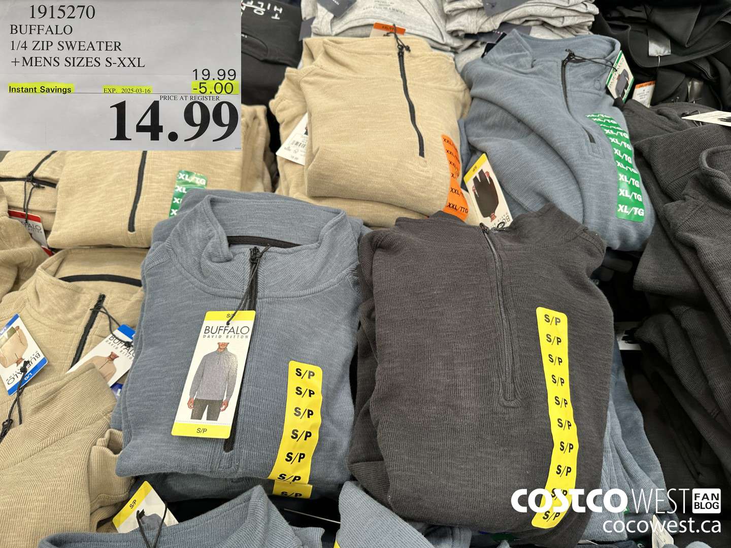 1915270 BUFFALO 1/4 ZIP SWEATER MENS SIZES S-XXL  ($5.00 INSTANT SAVINGS EXPIRES ON 2025-03-16) $14.99