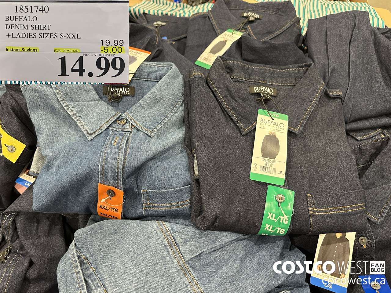 1851740 BUFFALO DEMIN SHIRT LADIES SIZES S-XXL ($5.00 INSTANT SAVINGS EXPIRES ON 2025-03-09) $14.99