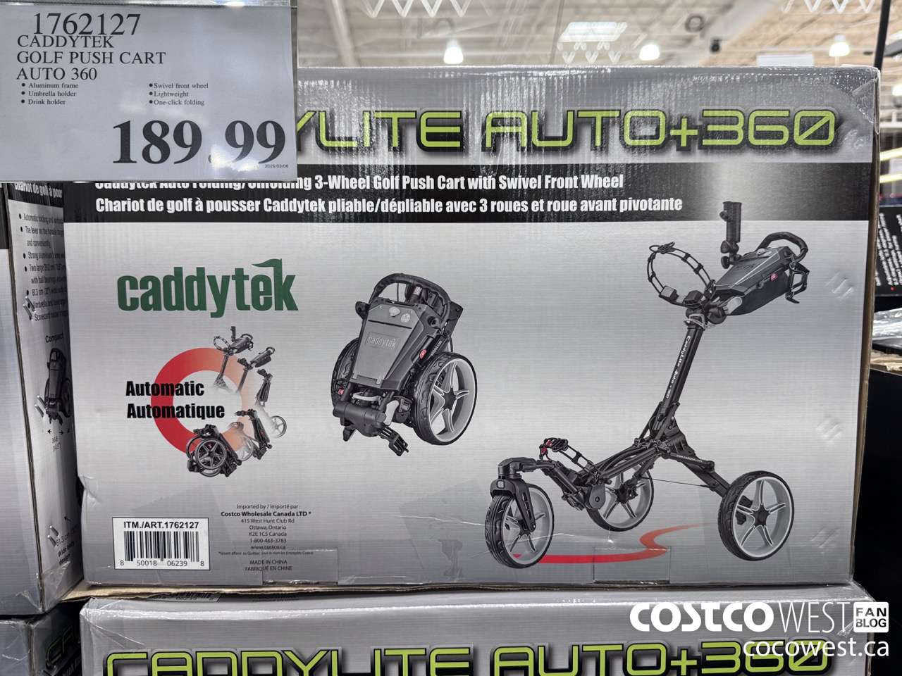 1762127 CADDYTEK GOLF PUSH CART AUTO 360 $189.99