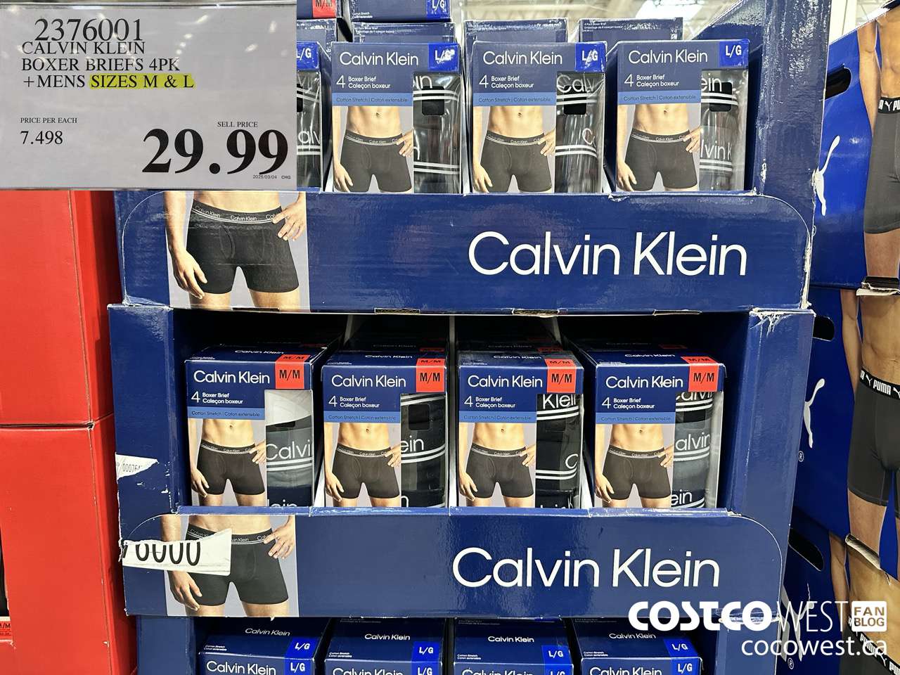 2376001 CALVIN KLEIN BOXER BRIEFS 4PK MENS SIZES M & L $29.99