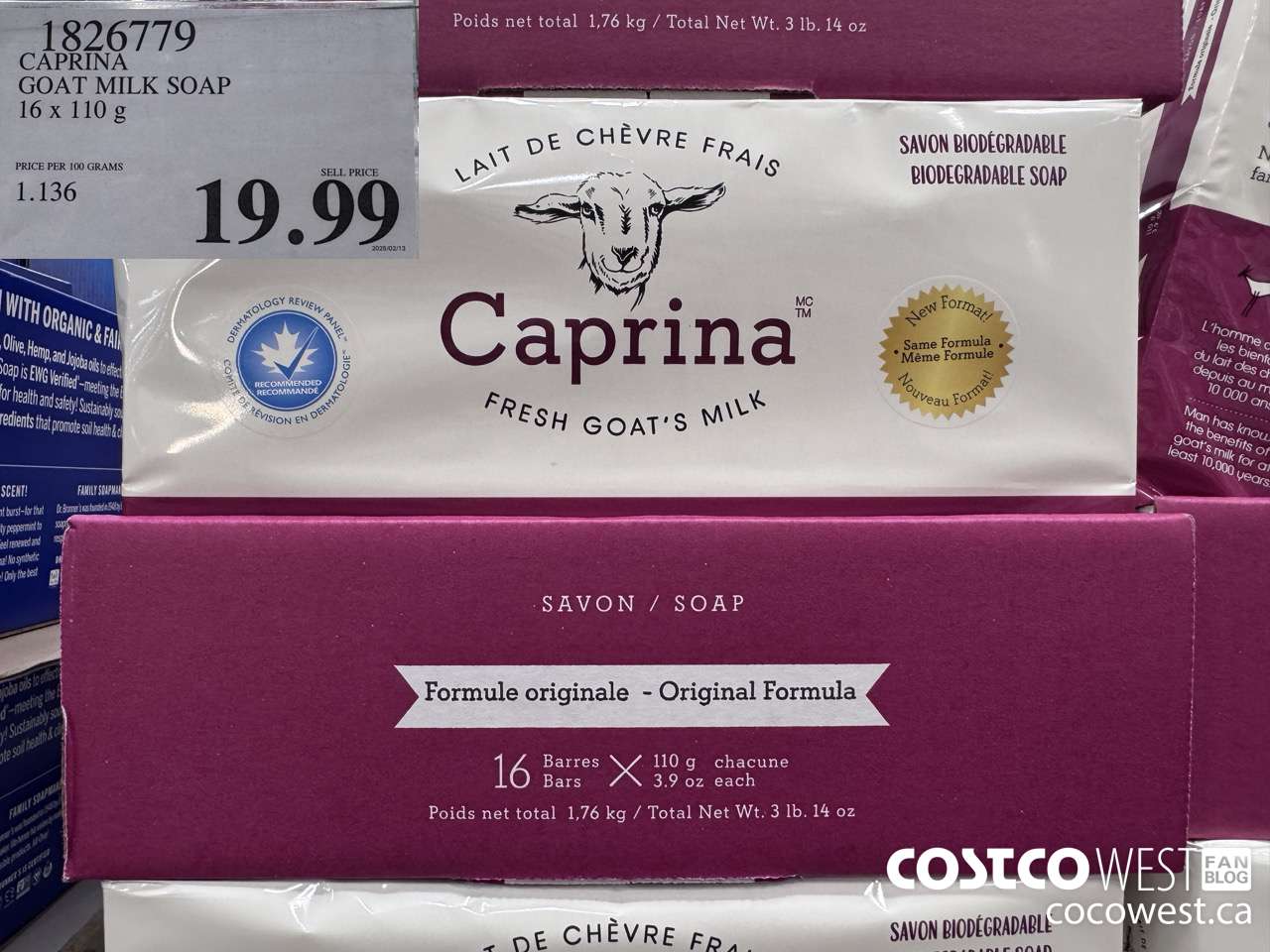 1826779 CAPRINA GOAT MILK SOAP 16 X 110G $19.99