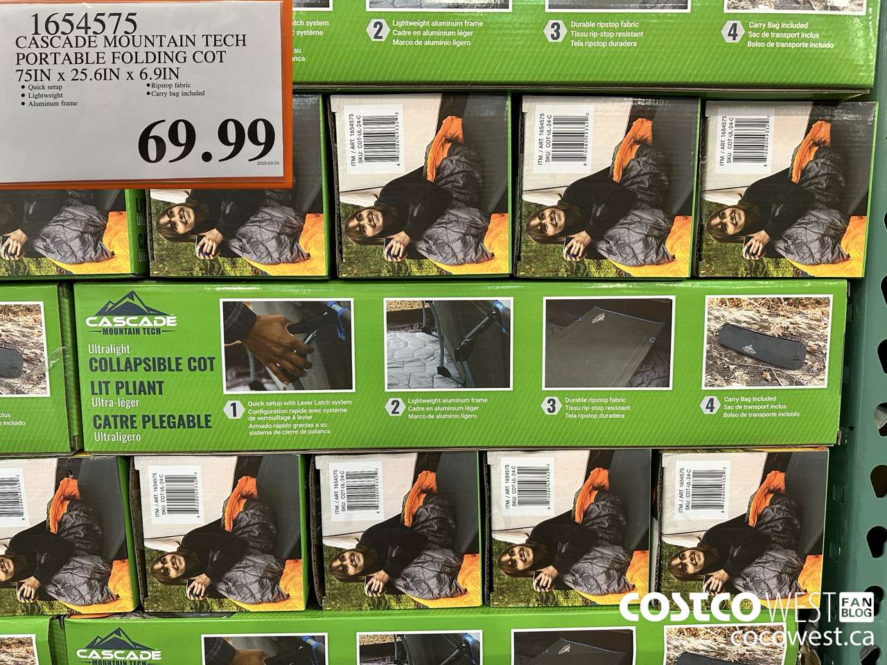 1654575 CASCADE MOUNTAIN TECH PORTABLE FOLDING COT $69.99