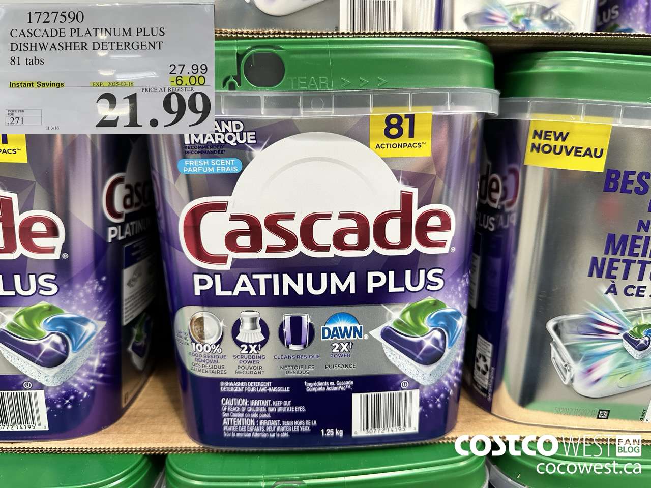 1727590 CASCADE PLATINUM PLUS DISHWASHER DETERGENT 81 TABS ($6.00 INSTANT SAVINGS EXPIRES ON 2025-03-16) $21.99