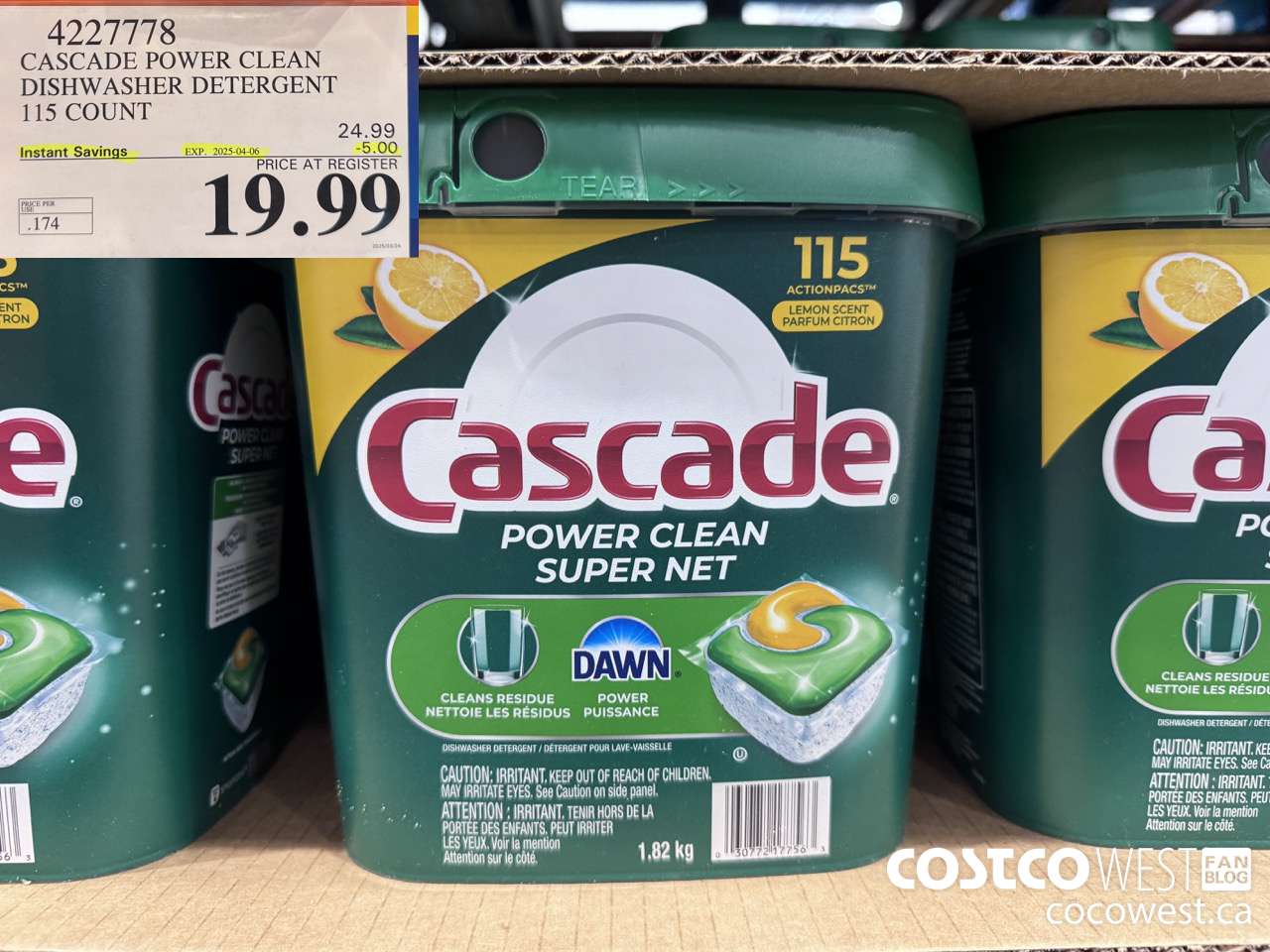 4227778 CASCADE POWER CLEAN DISHWASHER DETERGENT 115 COUNT ($5.00 INSTANT SAVINGS EXPIRES ON 2025-04-06) $19.99