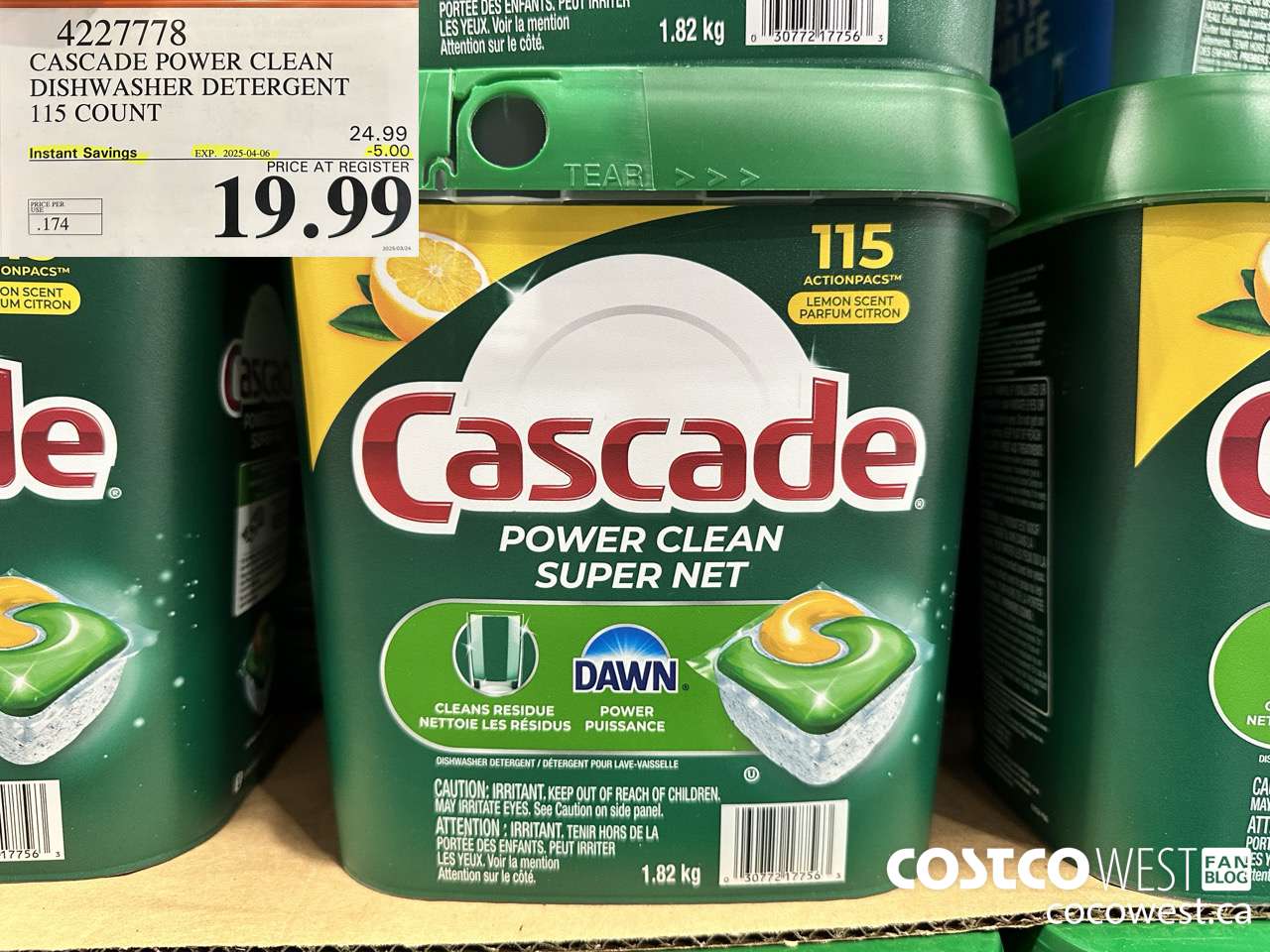 4227778 CASCADE POWER CLEAN DISHWASHER DETERGENT 115 COUNT ($5.00 INSTANT SAVINGS EXPIRES ON 2025-04-06) $19.99