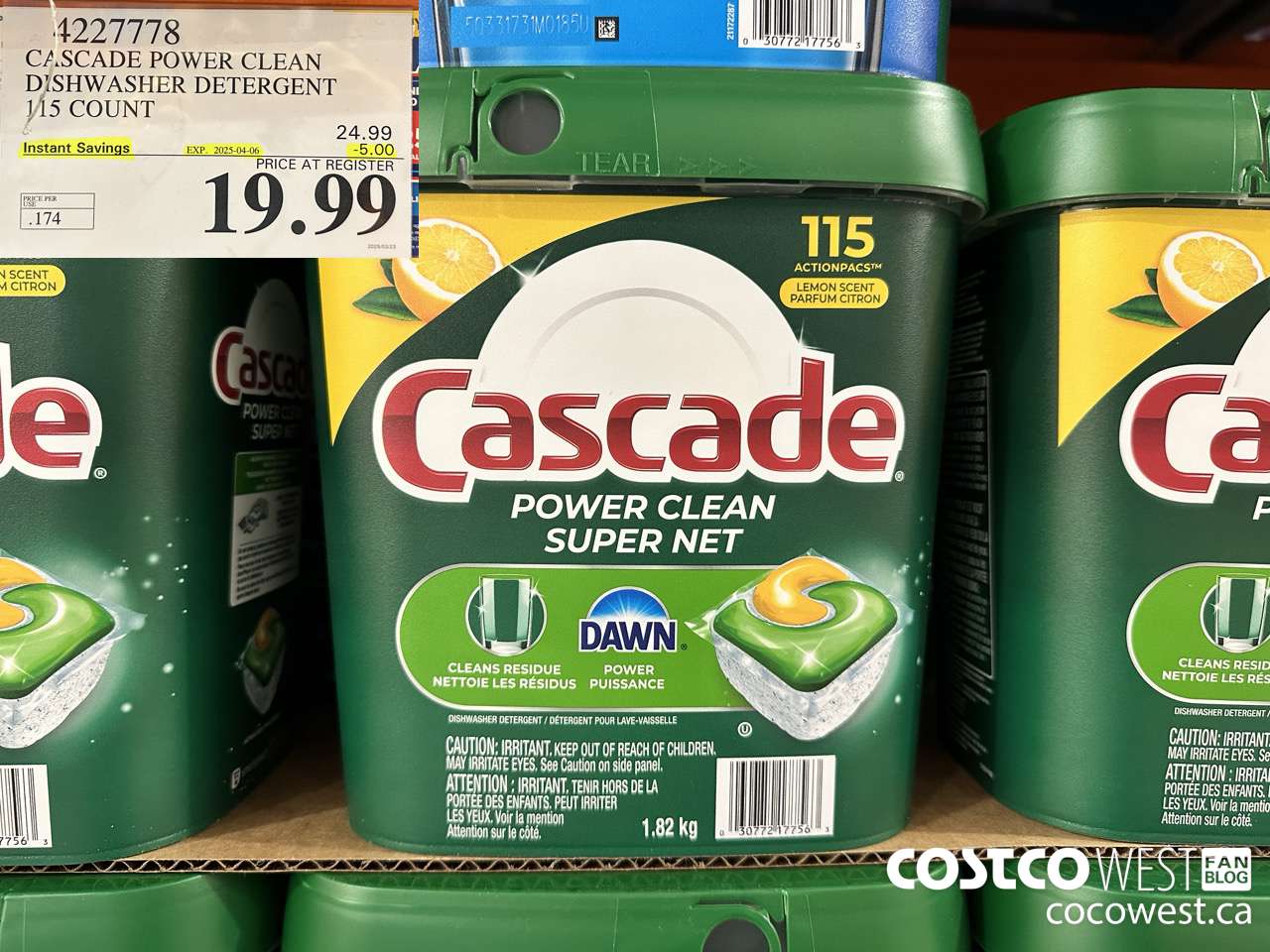 4227778 CASCADE POWER CLEAN DISHWASHER DETERGENT 115 COUNT ($5.00 INSTANT SAVINGS EXPIRES ON 2025-04-06) $19.99