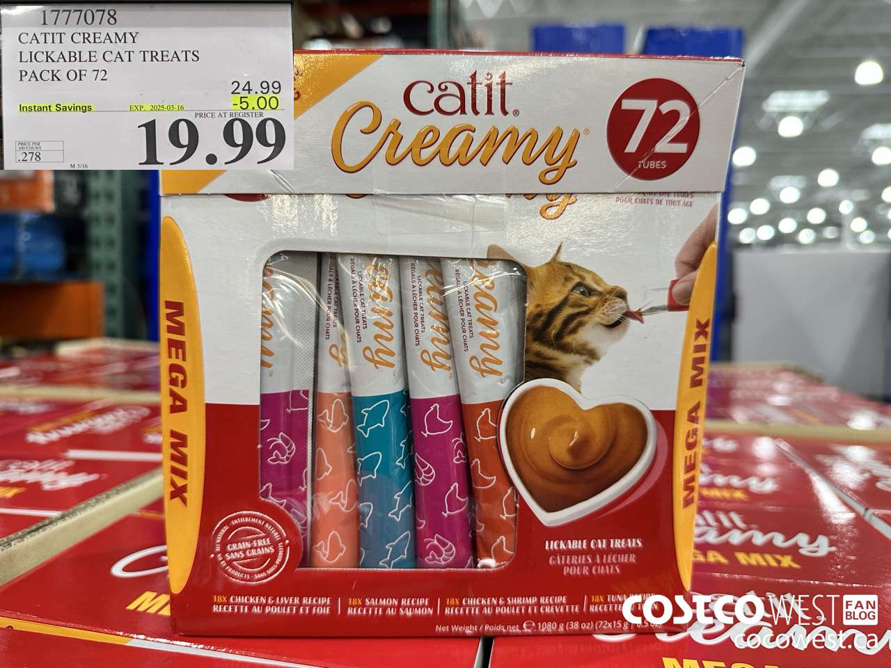 1777078 CATIT CREAMY LICKABLE CAT TREATS PACK OF 72 ($5.00 INSTANT SAVINGS EXPIRES ON 2025-03-16) $19.99