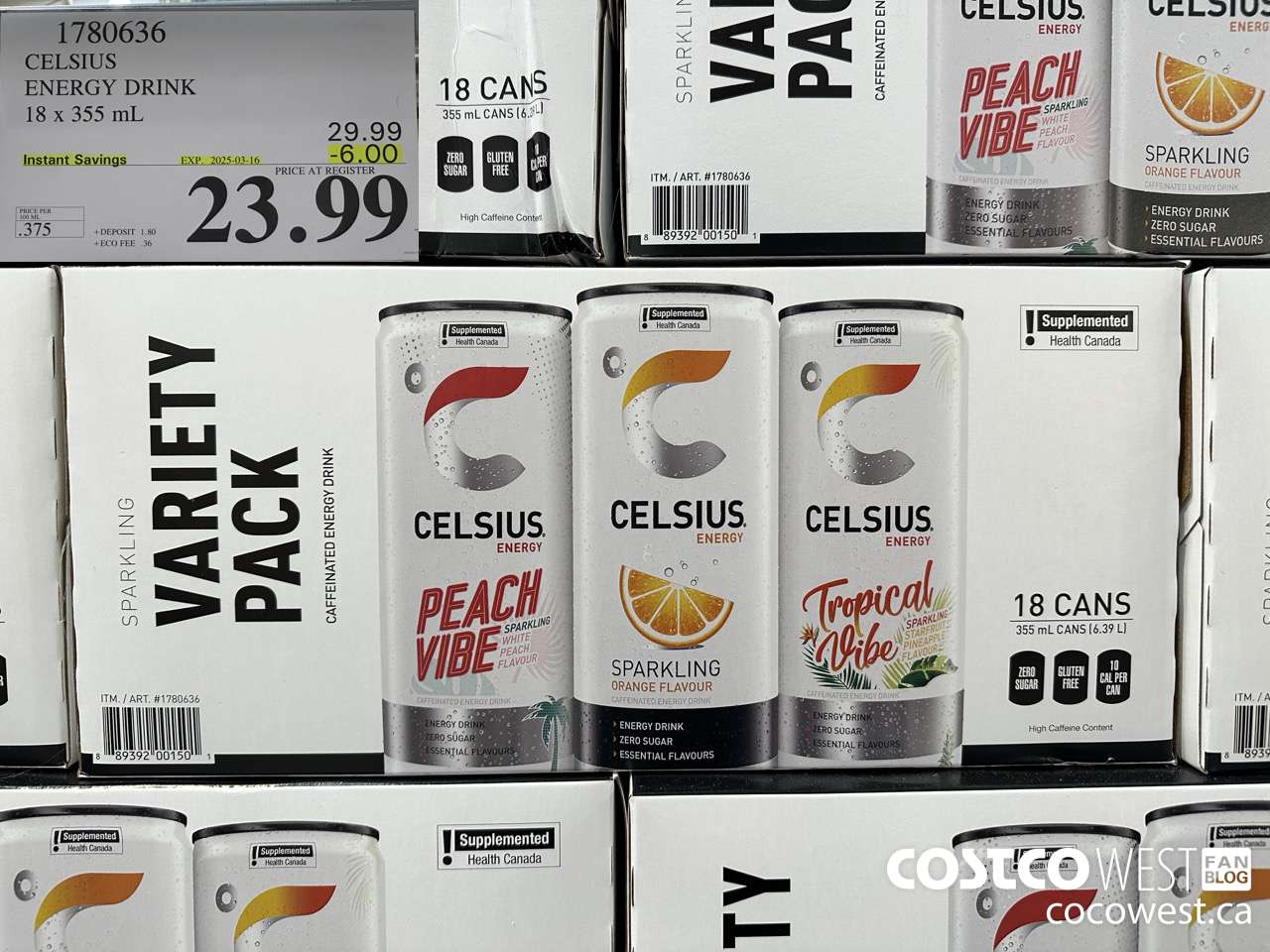 1780636 CELSIUS ENERGY DRINK 18 X 355 ML ($6.00 INSTANT SAVINGS EXPIRES ON 2025-03-16) $23.99
