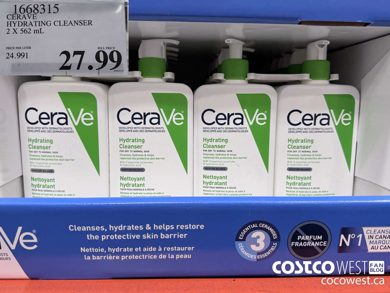 1668315 CERAVE HYDRATING CLEANSER 2 X 562ML $27.99