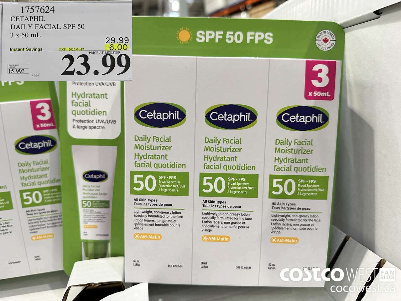 1757624 CETAPHIL DAILY FACIAL SPF 50 3 X 50ML ($6.00 INSTANT SAVINGS EXPIRES ON 2025-04-17) $23.99