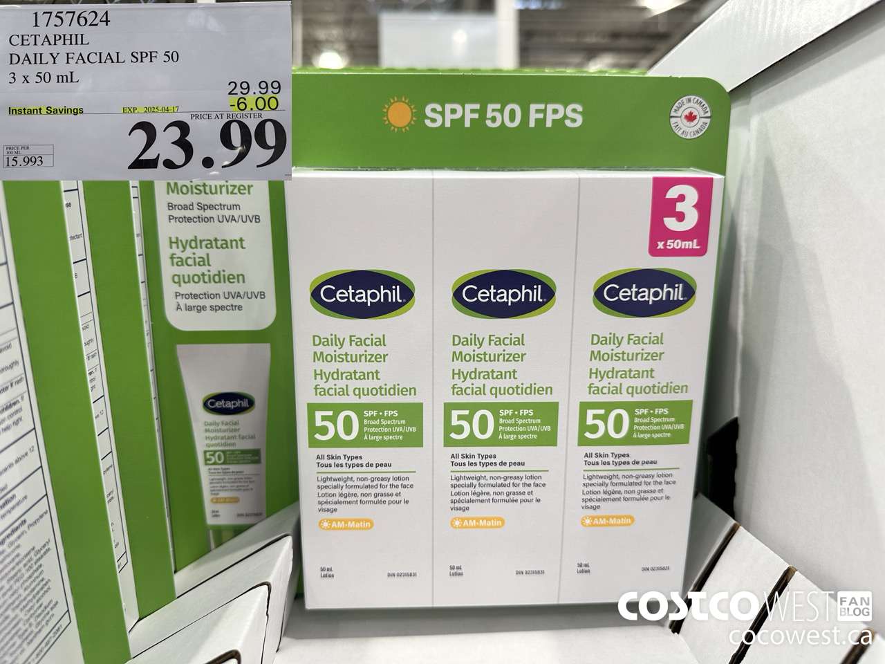 1757624 CETAPHIL DAILY FACIAL SPF 50 3 X 50ML ($6.00 INSTANT SAVINGS EXPIRES ON 2025-04-17) $23.99