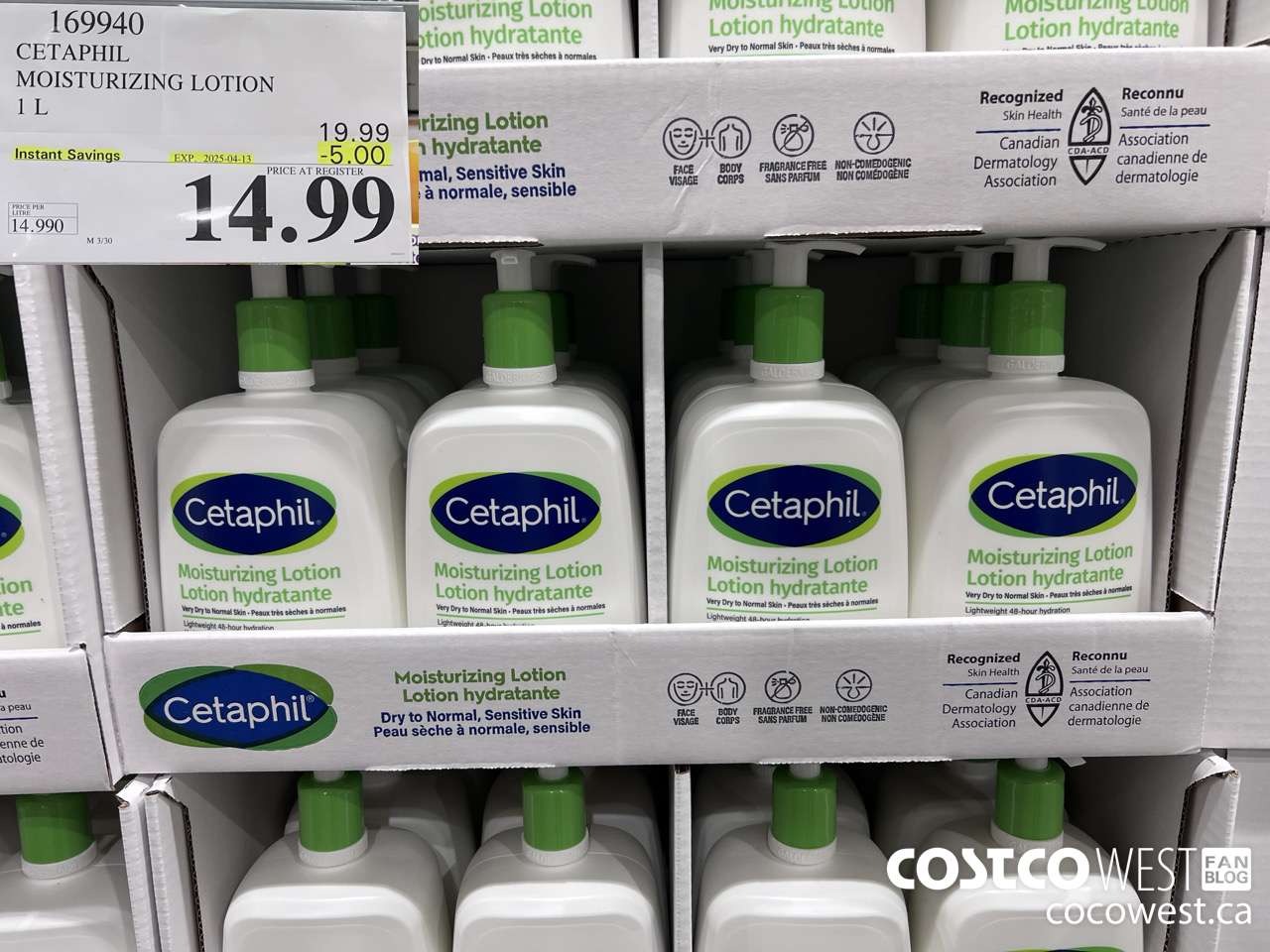 169940 CETAPHIL MOISTURIZING LOTION 1L ($5.00 INSTANT SAVINGS EXPIRES ON 2025-04-13) $14.99