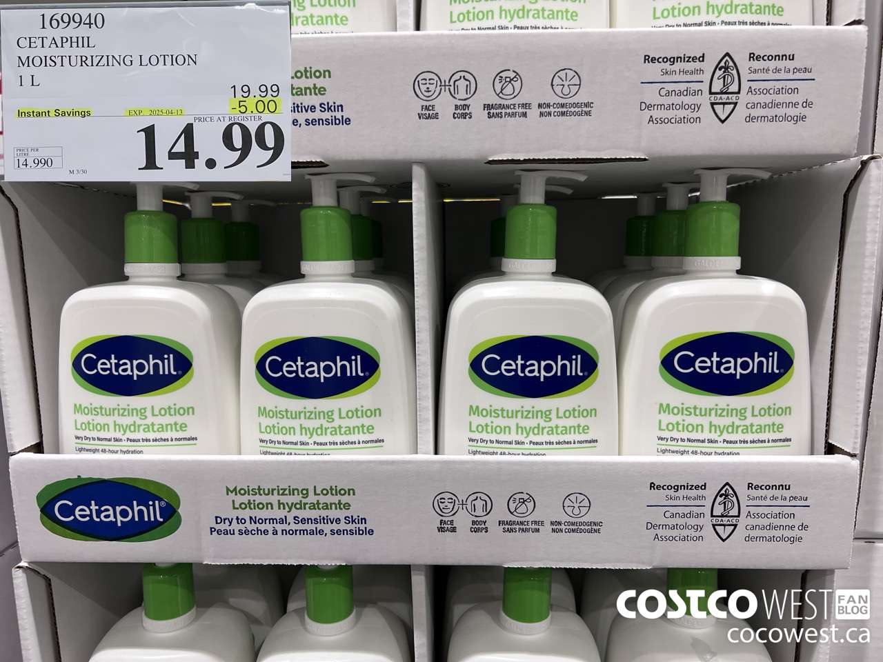169940 CETAPHIL MOISTURIZING LOTION 1L ($5.00 INSTANT SAVINGS EXPIRES ON 2025-04-13) $14.99