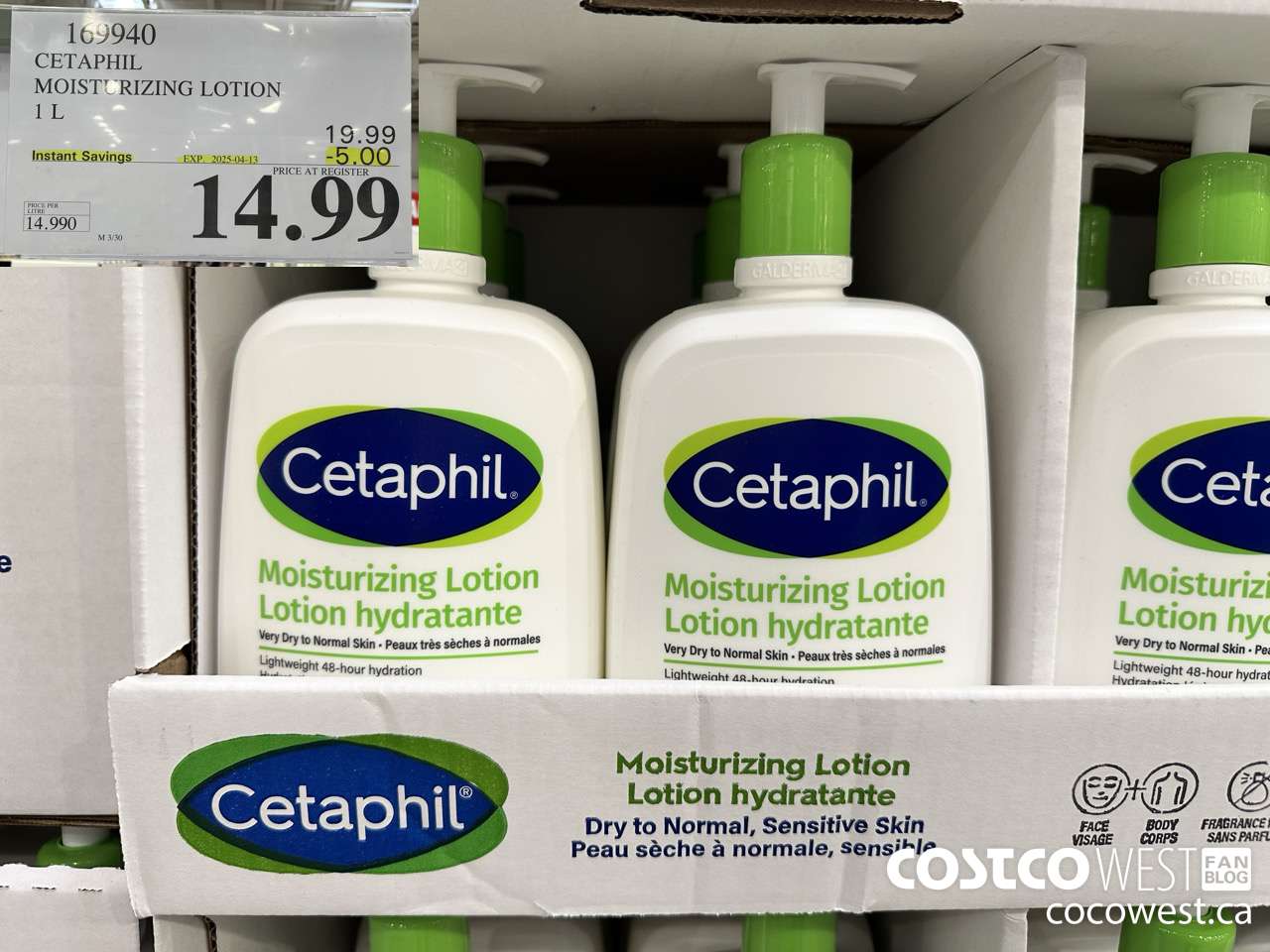 169940 CETAPHIL MOISTURIZING LOTION 1L ($5.00 INSTANT SAVINGS EXPIRES ON 2025-04-13) $14.99