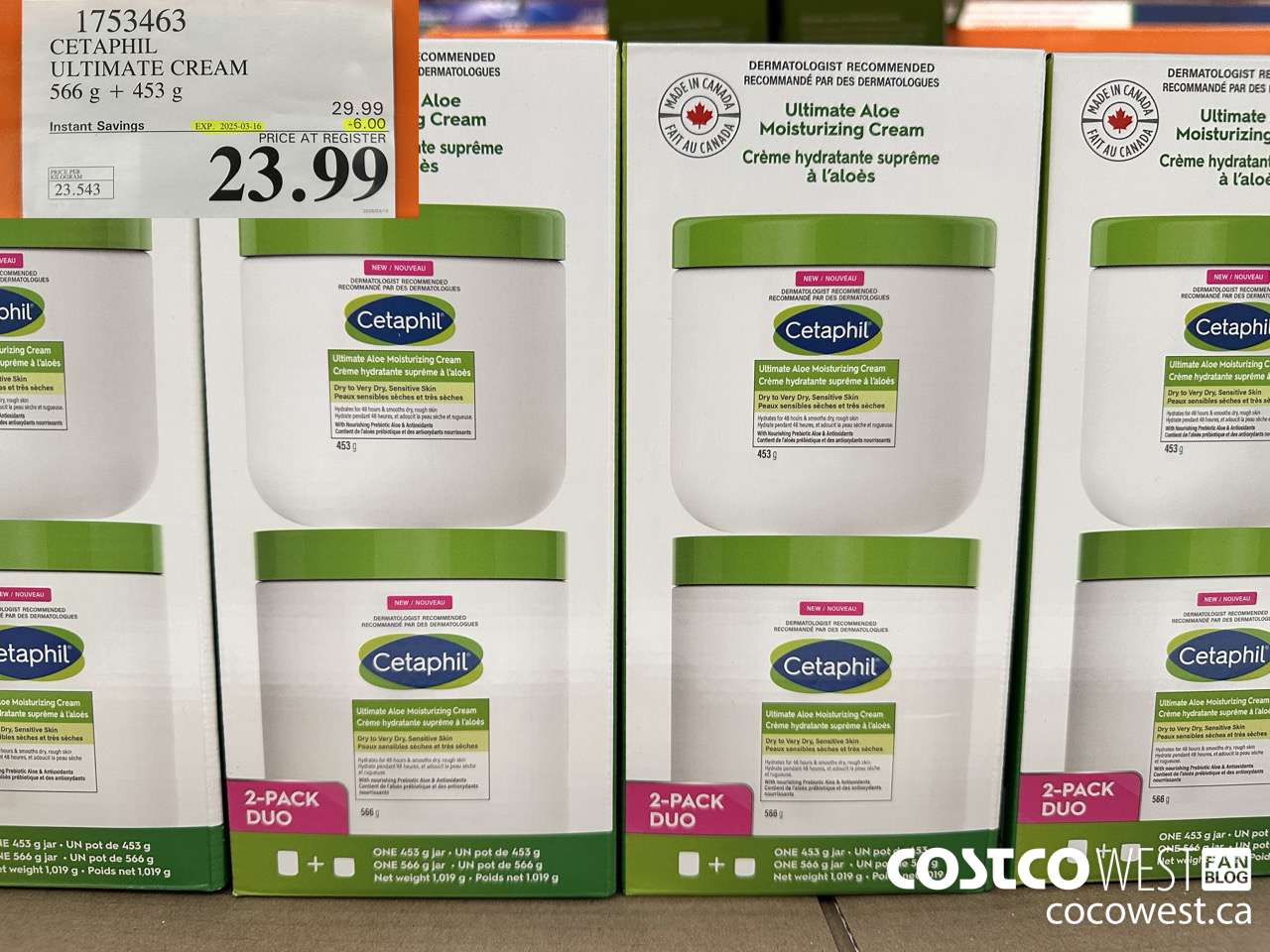 1753463 CETAPHIL ULTIMATE CREAM 566 G + 453 G ($6.00 INSTANT SAVINGS EXPIRES ON 2025-03-16) $23.99