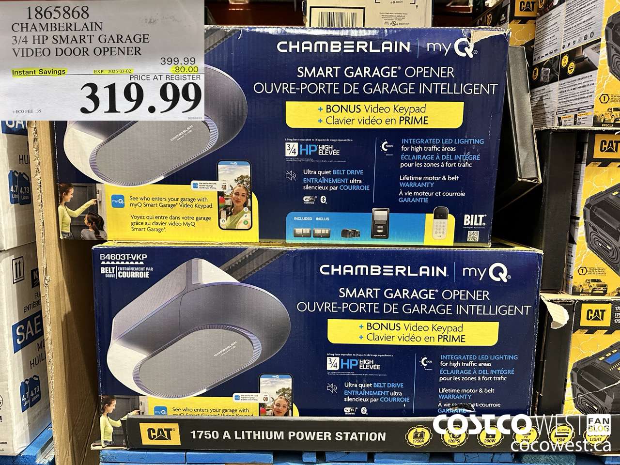 1865868 CHAMBERLAIN 3/4 HP SMART GARAGE VIDEO DOOR OPENER ($80.00 INSTANT SAVINGS EXPIRES ON 2025-03-02) $319.99