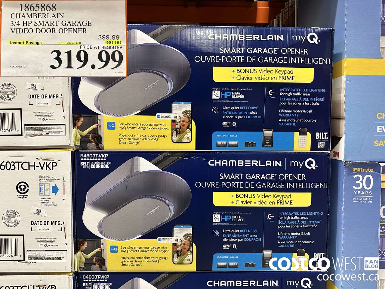 1865868 CHAMBERLAIN 3/4 HP SMART GARAGE VIDEO DOOR OPENER ($80.00 INSTANT SAVINGS EXPIRES ON 2025-03-30) $319.99