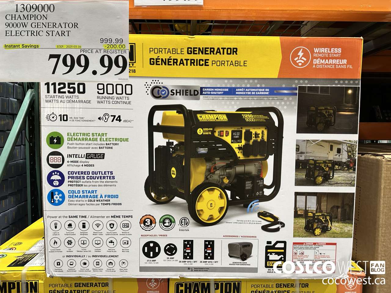 1309000 CHAMPION 9000W GENERATOR ELECTRIC START ($200.00 INSTANT SAVINGS EXPIRES ON 2025-03-16) $799.99