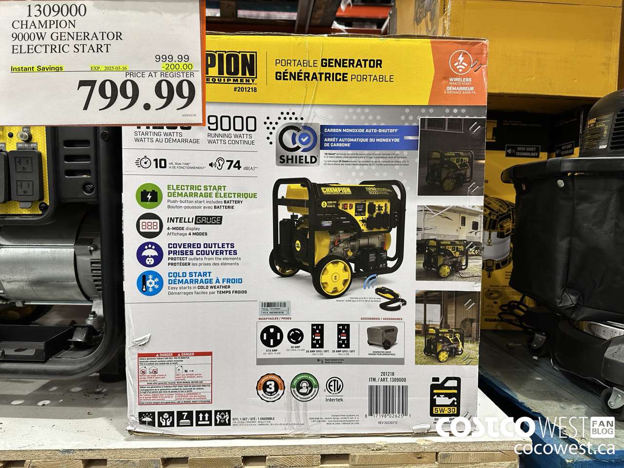 1309000 CHAMPION 9000W GENERATOR ELECTRIC START ($200.00 INSTANT SAVINGS EXPIRES ON 2025-03-16) $799.99