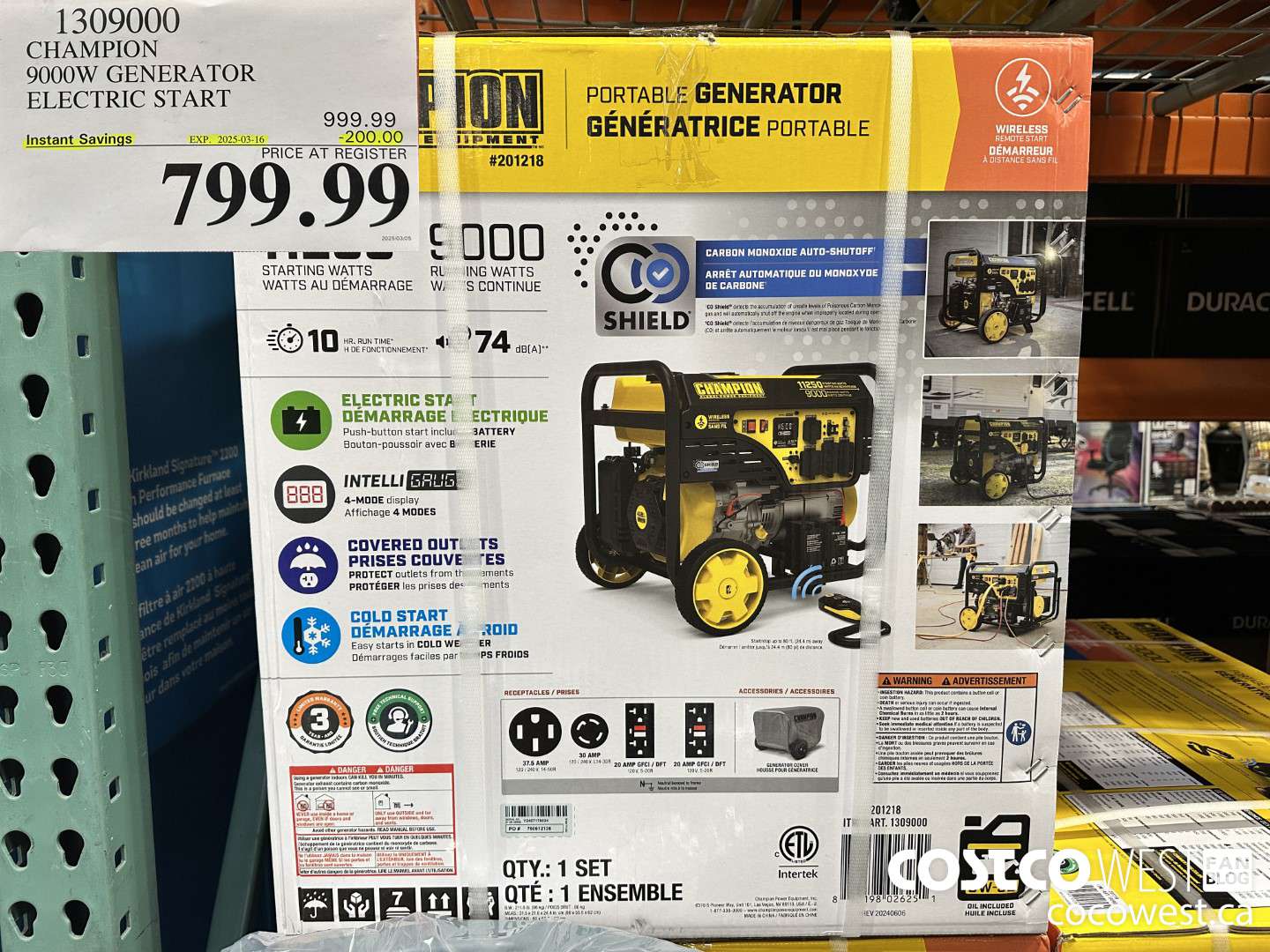 1309000 CHAMPION 9000W GENERATOR ELECTRIC START ($200.00 INSTANT SAVINGS EXPIRES ON 2025-03-16) $799.99