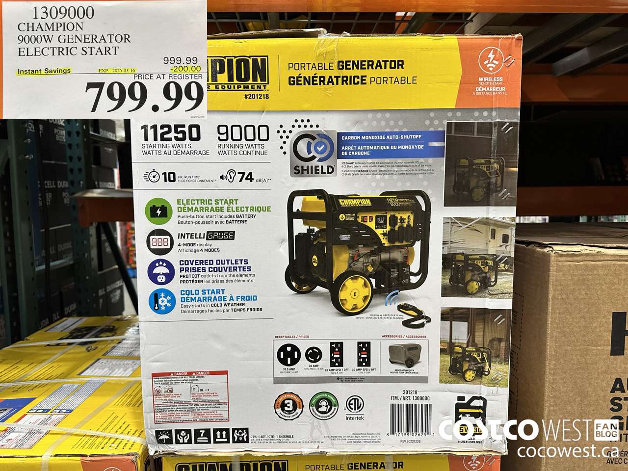 1309000 CHAMPION 9000W GENERATOR ELECTRIC START ($200.00 INSTANT SAVINGS EXPIRES ON 2025-03-16) $799.99