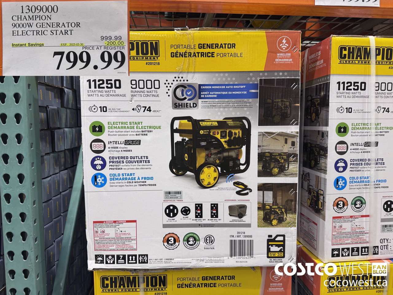 1309000 CHAMPION 9000W GENERATOR ELECTRIC START ($200.00 INSTANT SAVINGS EXPIRES ON 2025-03-30) $799.99