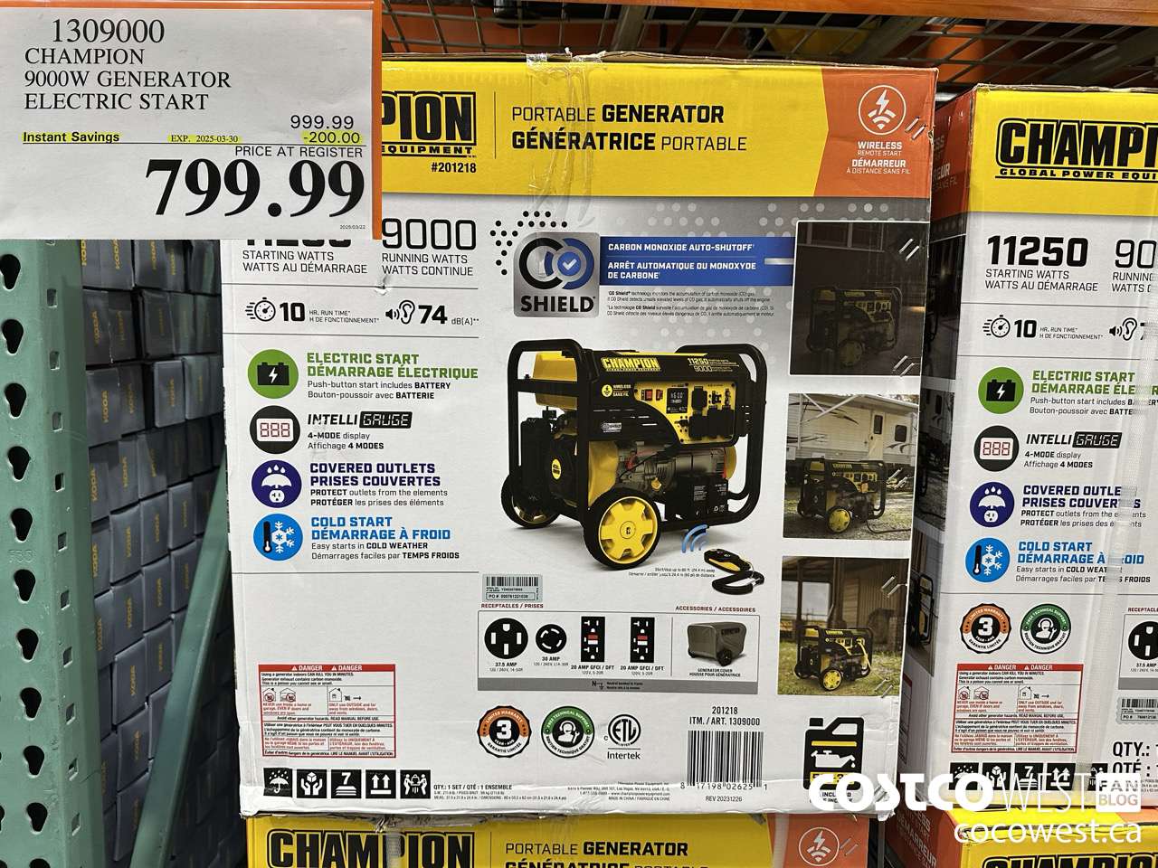 1309000 CHAMPION 9000W GENERATOR ELECTRIC START ($200.00 INSTANT SAVINGS EXPIRES ON 2025-03-30) $799.99