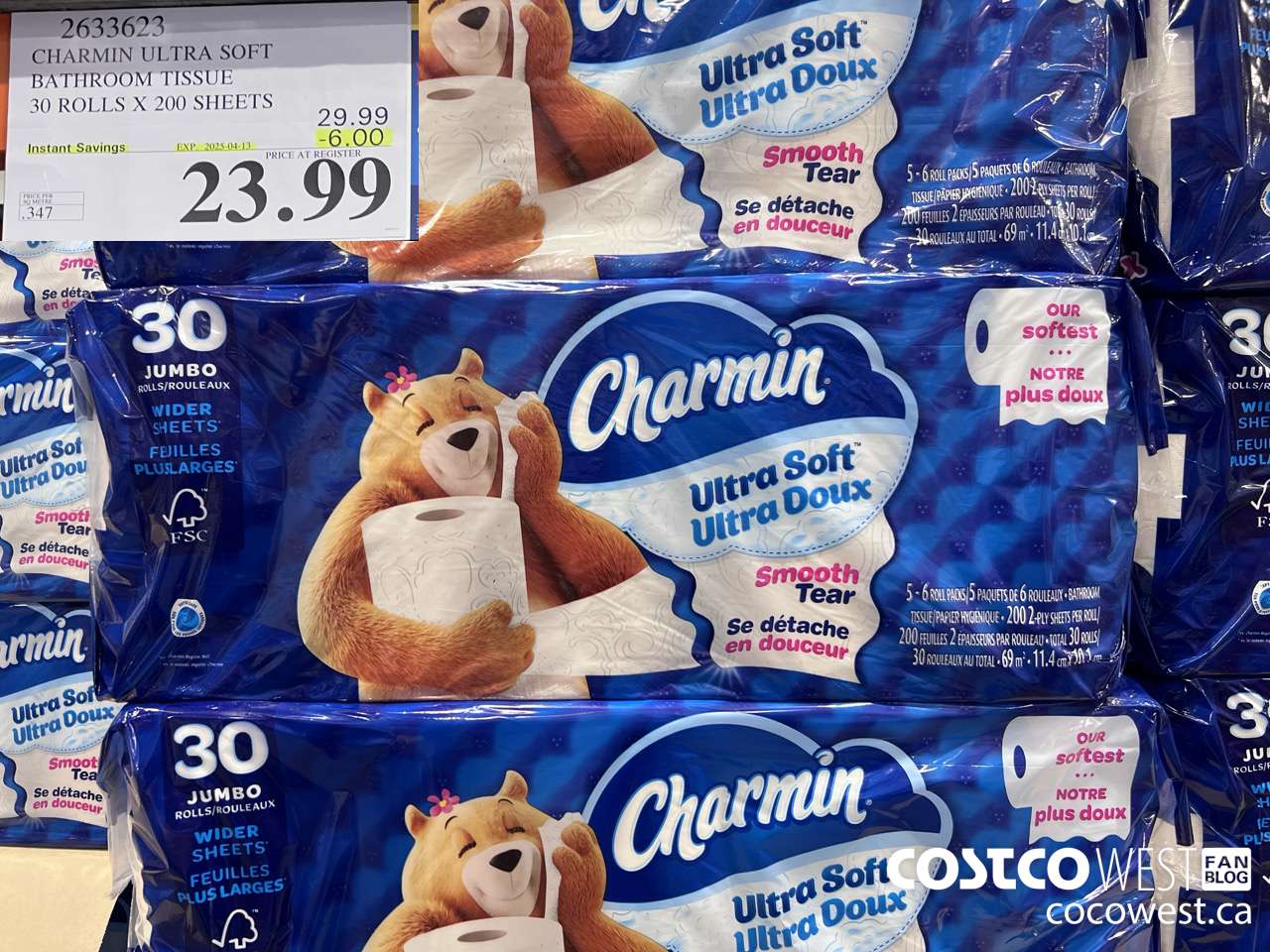 2633623 CHARMIN ULTRA SOFT BATHROOM TISSUE 30 ROLLS X 200 SHEETS ($6.00 INSTANT SAVINGS EXPIRES ON 2025-04-13) $23.99