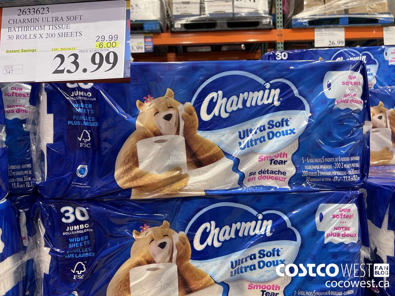 2633623 CHARMIN ULTRA SOFT BATHROOM TISSUE 30 ROLLS X 200 SHEETS ($6.00 INSTANT SAVINGS EXPIRES ON 2025-04-13) $23.99