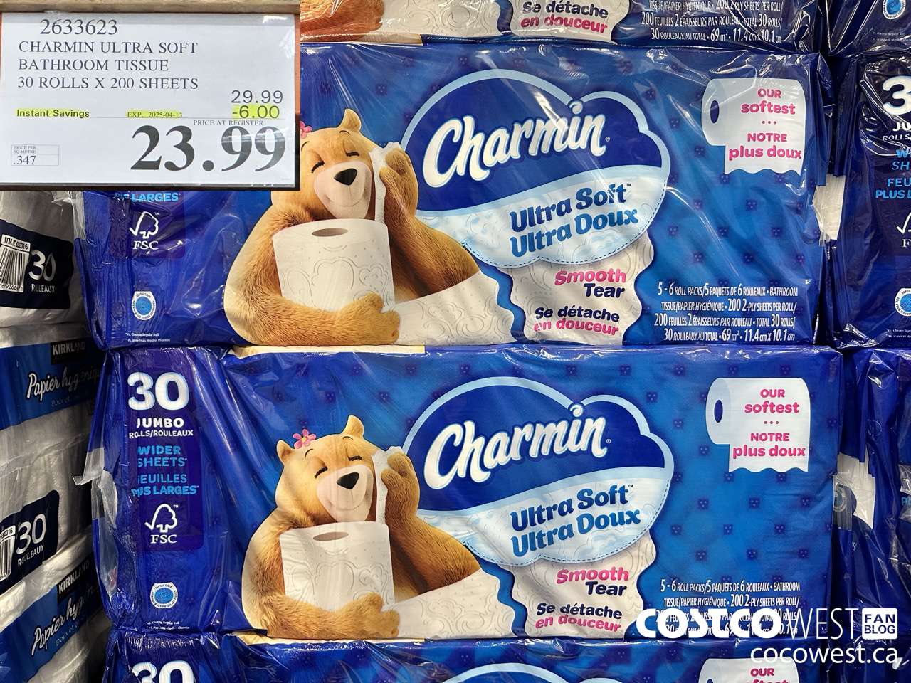 2633623 CHARMIN ULTRA SOFT BATHROOM TISSUE 30 ROLLS X 200 SHEETS ($6.00 INSTANT SAVINGS EXPIRES ON 2025-04-13) $23.99