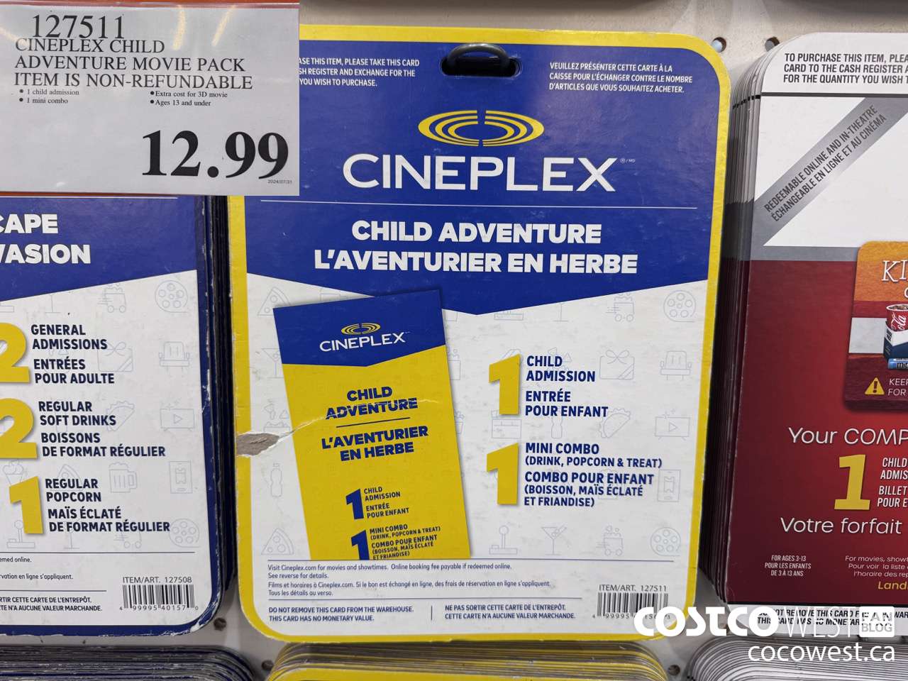 127511 CINEPLEX CHILD ADVENTURE MOVIE PACKAGE $12.99
