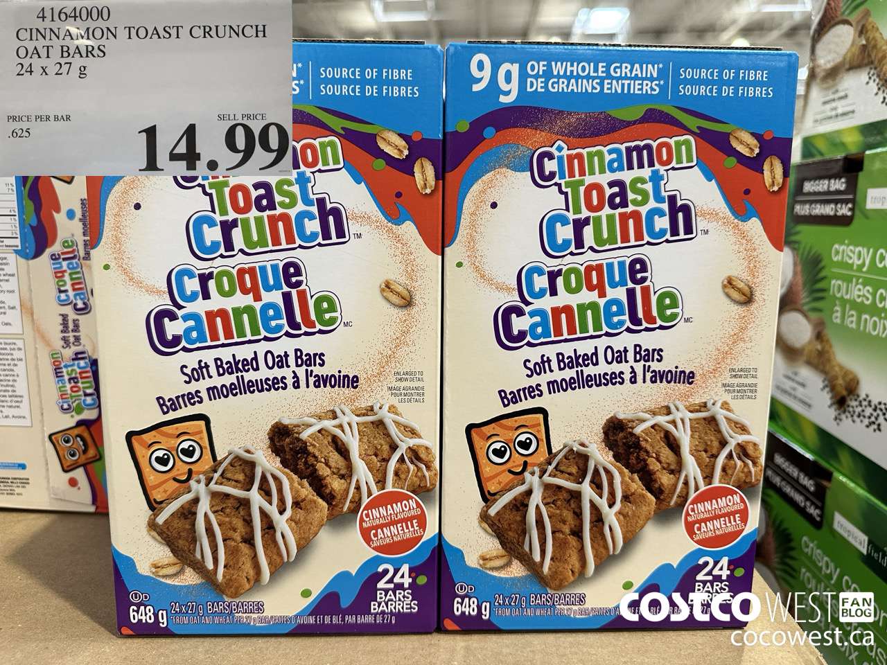 4164000 CINNAMON TOAST CRUNCH OAT BARS 24 X 27G $14.99