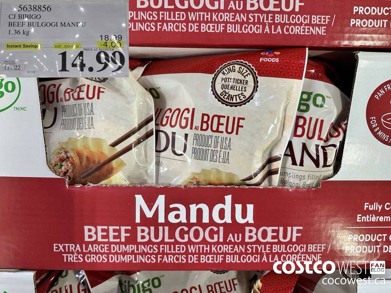 5638856 CJ BIBIGO BEEF BULGOGI MANDU 1.36 kg ($4.00 INSTANT SAVINGS EXPIRES ON 2025-03-02) $14.99