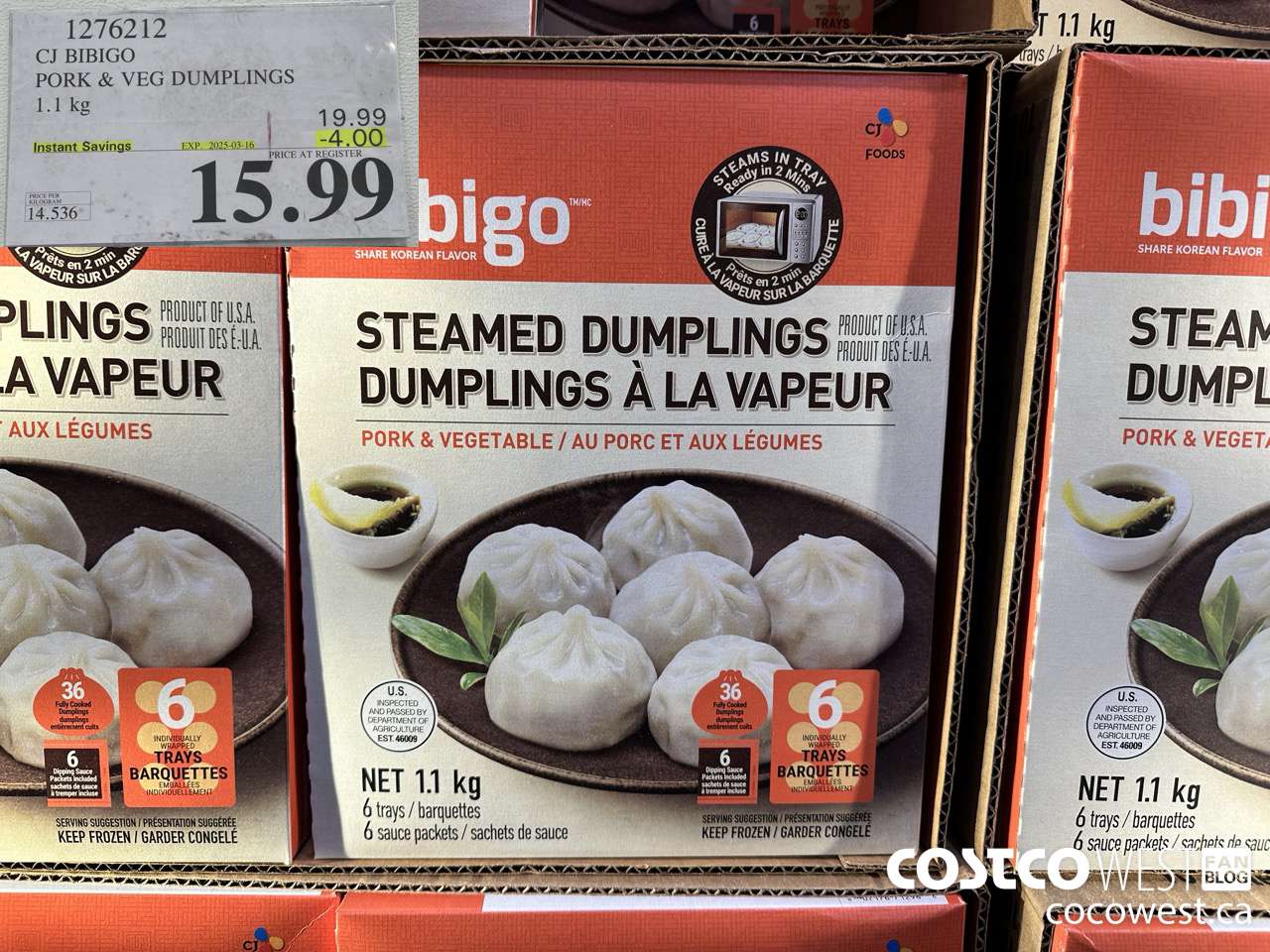 1276212 CJ BIBIGO PORK & VEG DUMPLINGS 1.1KG ($4.00 INSTANT SAVINGS EXPIRES ON 2025-03-16) $15.99