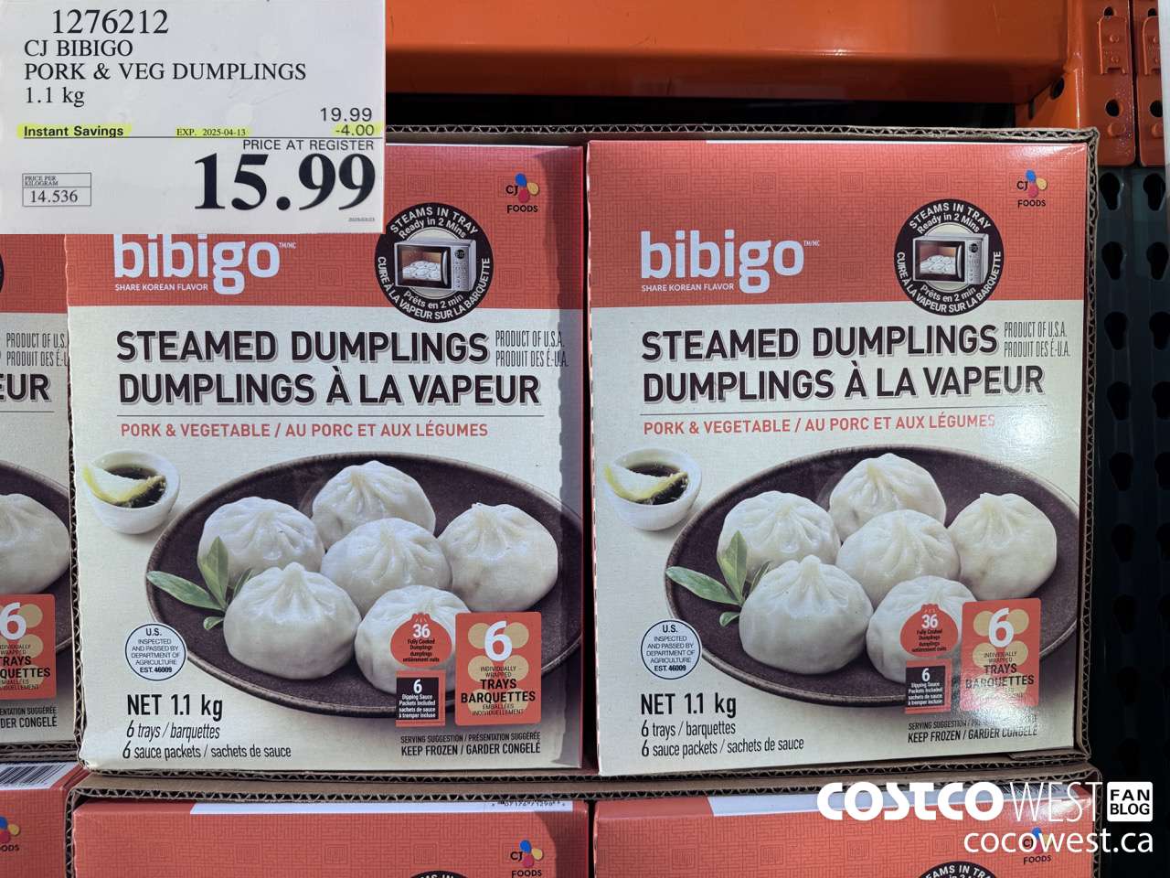 1276212 CJ BIBIGO PORK & VEG DUMPLINGS 1.1KG ($4.00 INSTANT SAVINGS EXPIRES ON 2025-04-13) $15.99