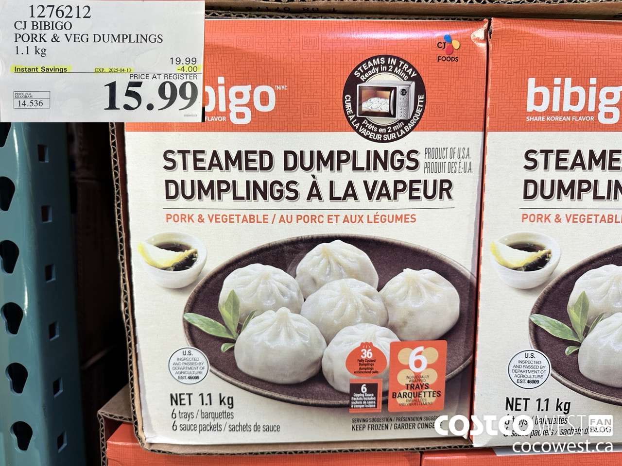 1276212 CJ BIBIGO PORK & VEG DUMPLINGS 1.1KG ($4.00 INSTANT SAVINGS EXPIRES ON 2025-04-13) $15.99