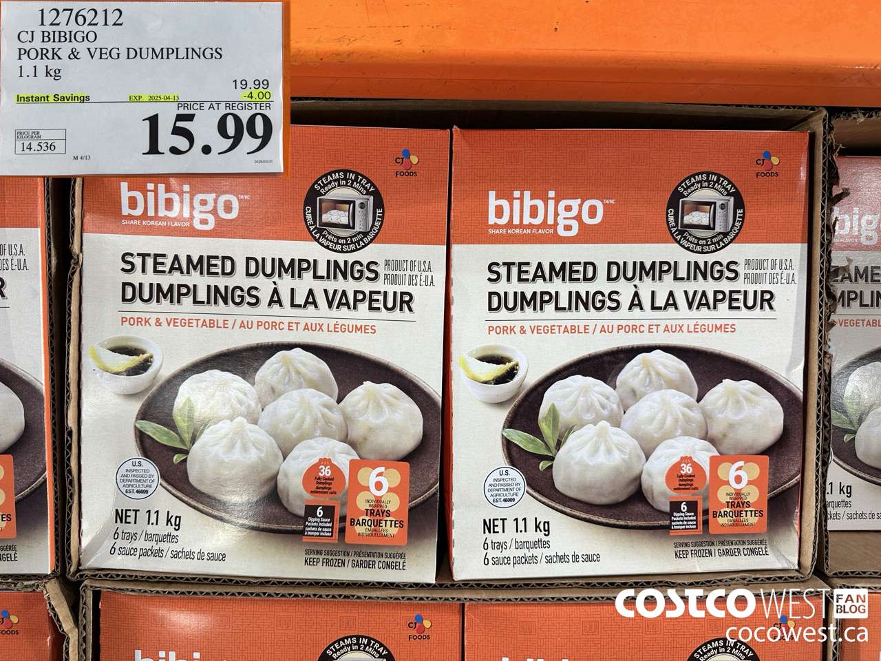 1276212 CJ BIBIGO PORK & VEG DUMPLINGS 1.1KG ($4.00 INSTANT SAVINGS EXPIRES ON 2025-04-13) $15.99