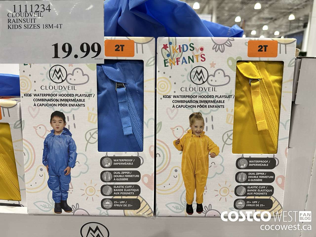 1111234 CLOUDVEIL RAINSUIT KIDS SIZES 18M-4T $19.99