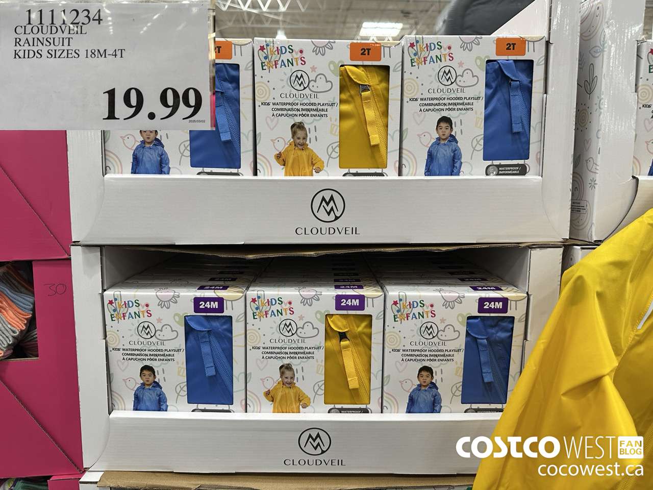 1111234 CLOUDVEIL RAINSUIT KIDS SIZES 18M-4T $19.99