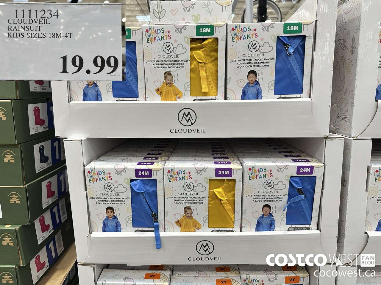 1111234 CLOUDVEIL RAINSUIT KIDS SIZES 18M-4T $19.99